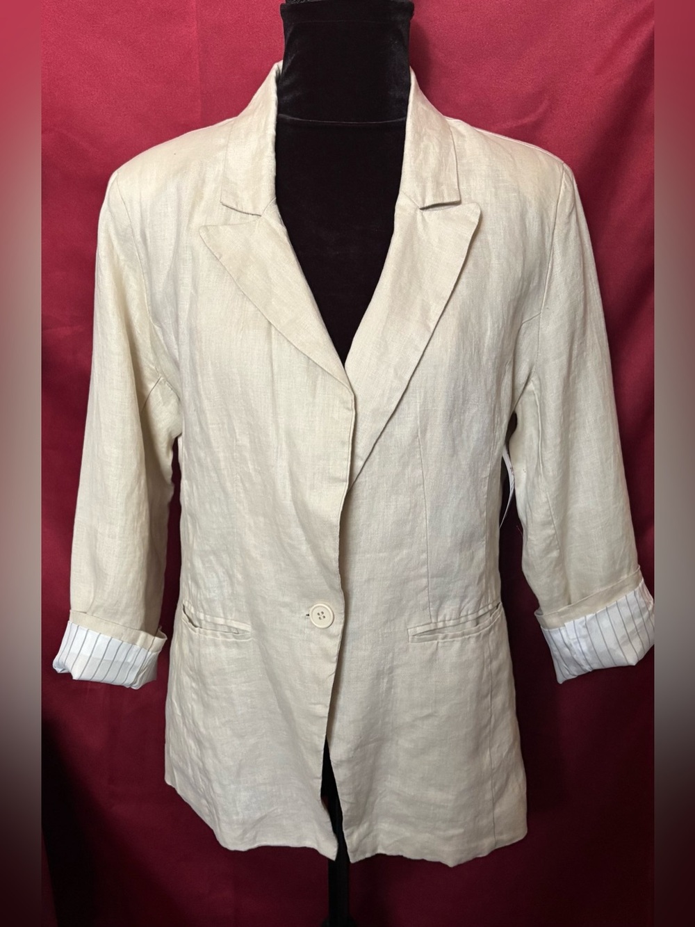 Love Culture Cream Linen Single-Button Blazer